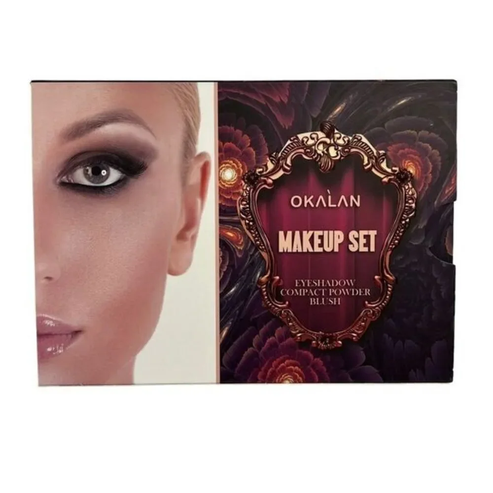OKALAN MAKEUP SET Eyeshadow Compact Powder‎ Blush with Mirror Unused